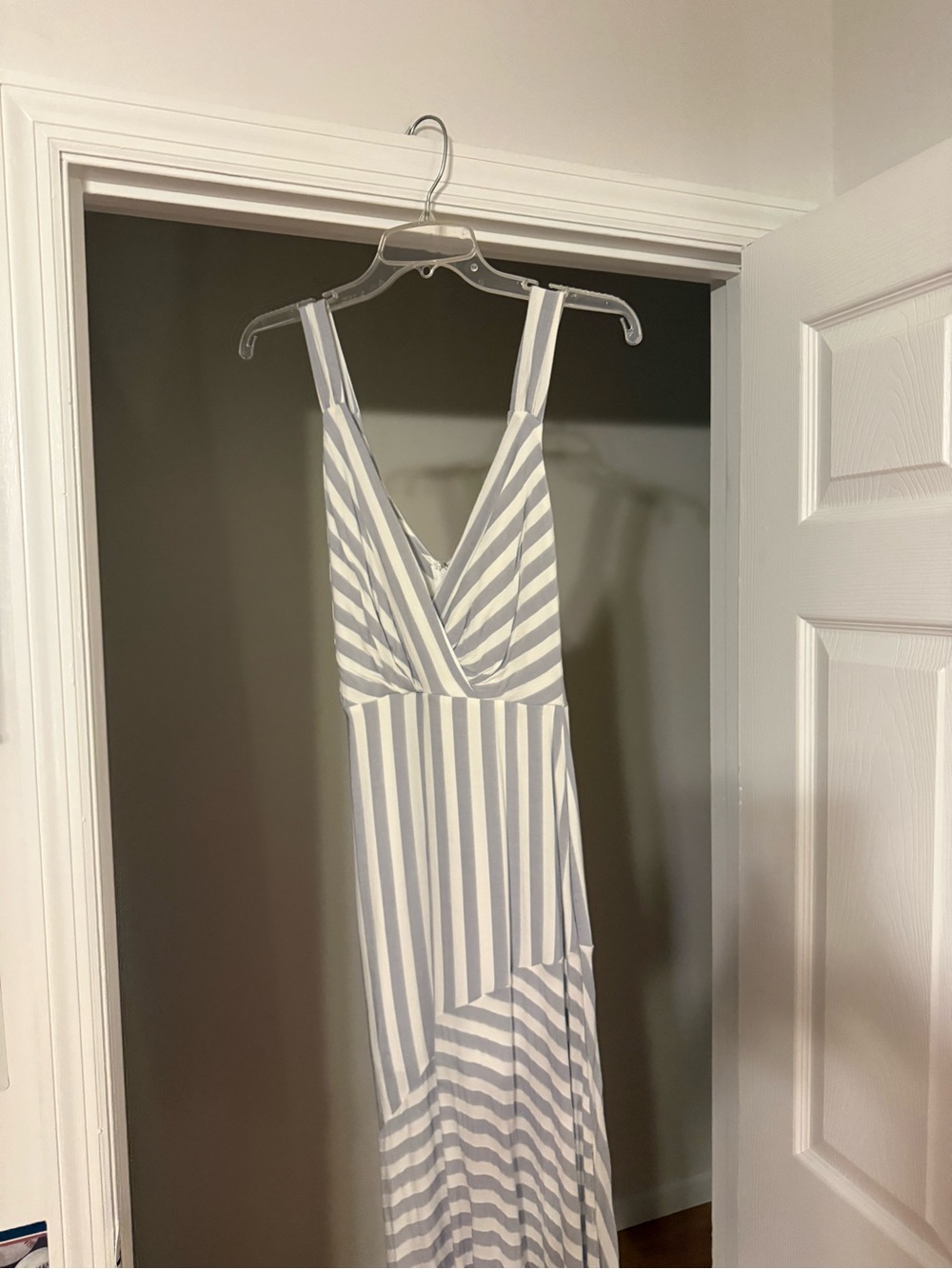 Altar'd State Gray and White Striped Midi Dress